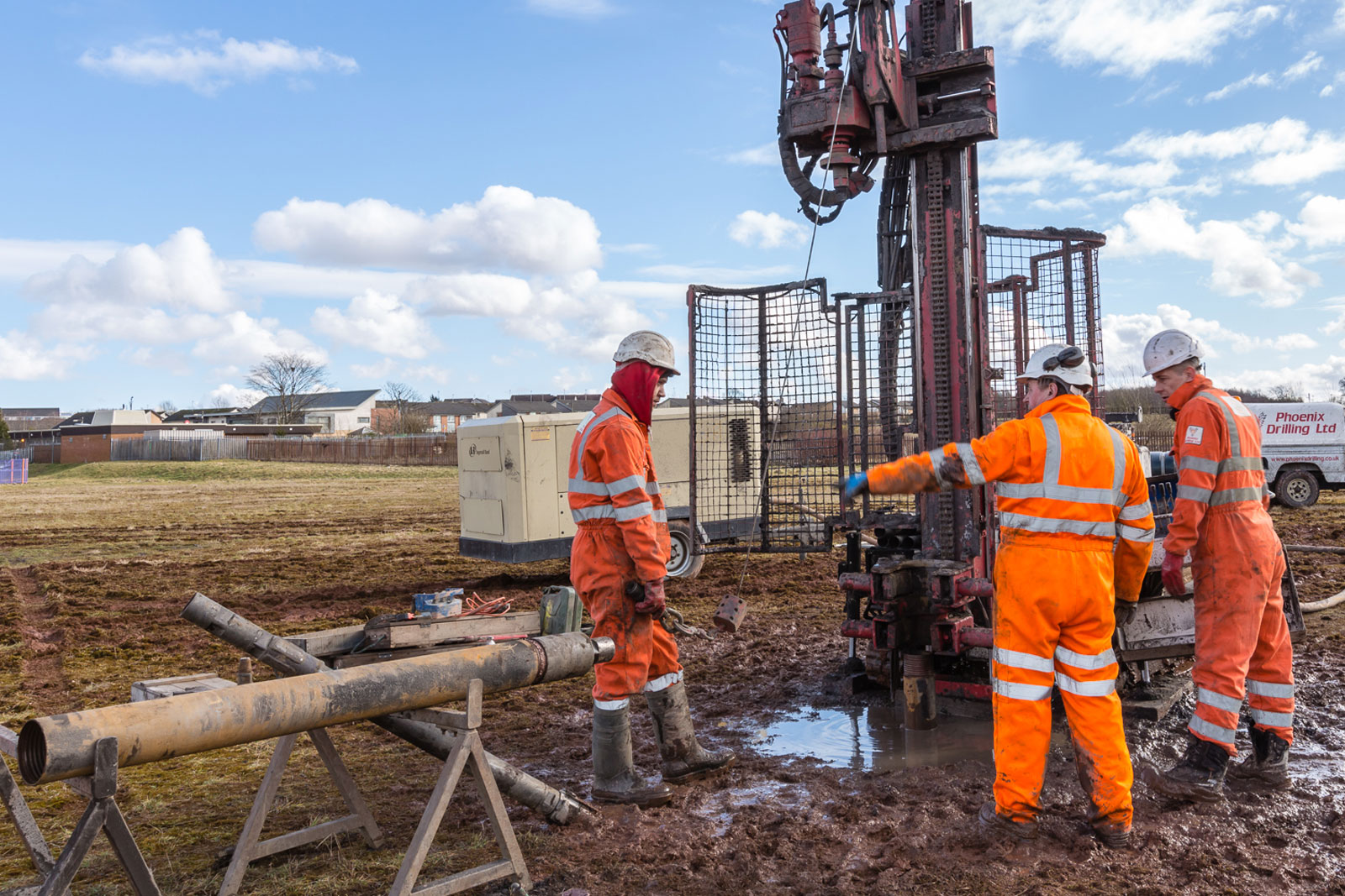 Borehole drilling rig operating in Lewisham